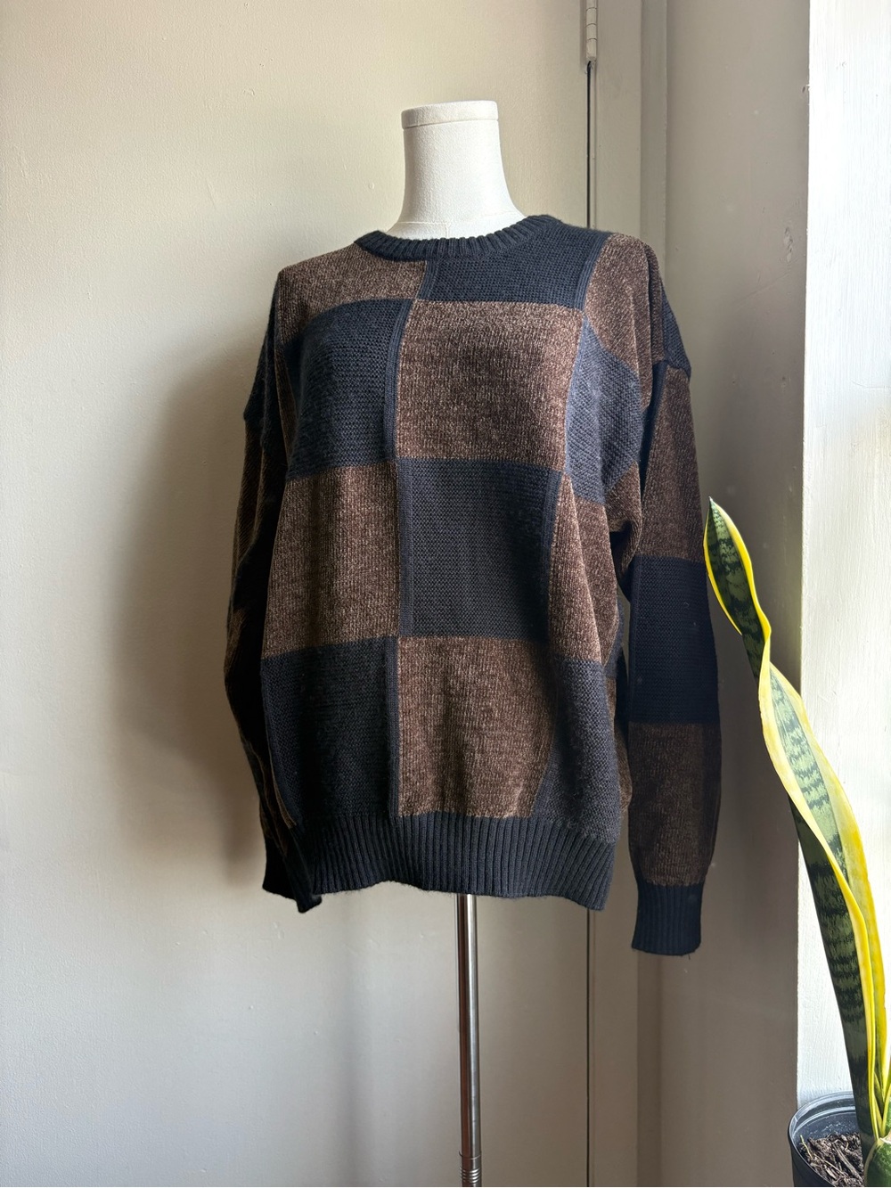 vintage croft & barrow checkered chenille  grandpa sweater